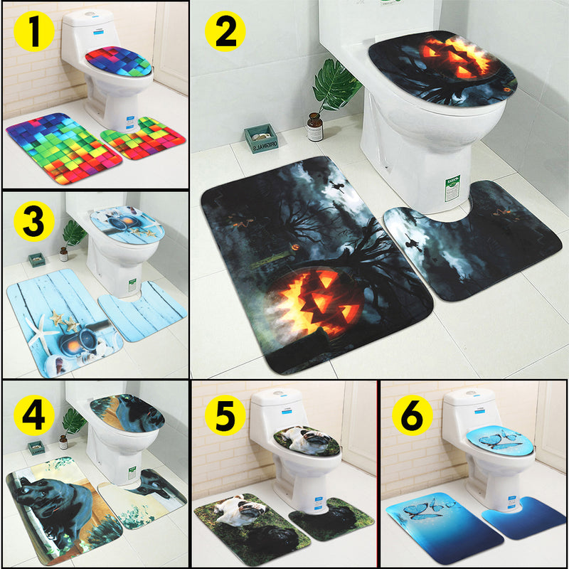 3PCS Durable Safety Patent Print Non-slip Bath Mat Toilet Rug Bathroom Carpet