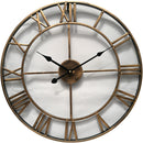 Loskii Creative Wall Clock Living Room Round Hollow Out Cafe Bar Wrought Metal Vintage Wall Clock