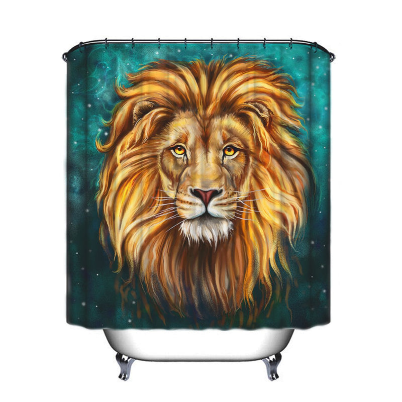 4 Pcs Bathroom Bath Mat Set Anti Slip Rugs Toilet Lid Cover Tiger Shower Curtain