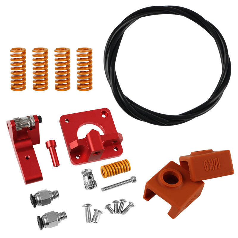Upgraded Aluminum Dual Gear Pulley Dual Drive Extruder + 4x Leveling Spring + 2x MK9 Silicone Cover + 1M PTFE Tube Kit For Creality CR-10 / CR-10S / CR-10S Pro / Ender-3 / Ender-3 Pro 3D Printer