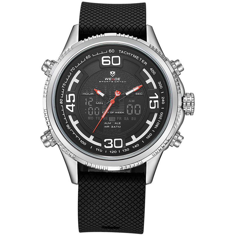 WEIDE 6306 Dual Display Digital Watch Cosy Silicone Strap Alarm Calendar Luminous Sport Watch