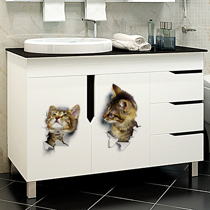 3D Cute Cat Wall Sticker Toliet Stickers  Decorations Creative Animal Wall Stickers