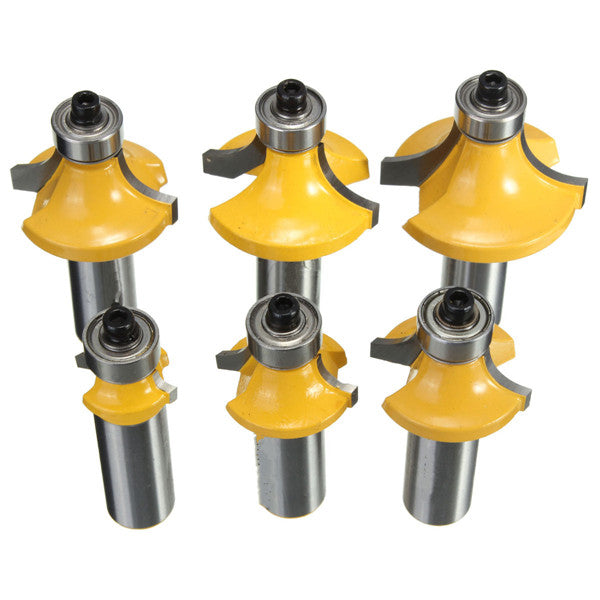 6pcs 1/2 Inch Shank Round Over Router Bit Set Tungsten Wood Working Tool