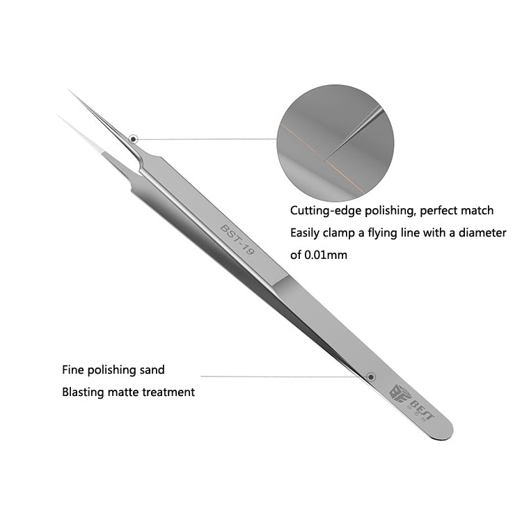BEST BST-19 Fine Floating-wire Tweezers Ultra-sharp Elongated Mobile Phone Elbow Plus Hard Tweezer