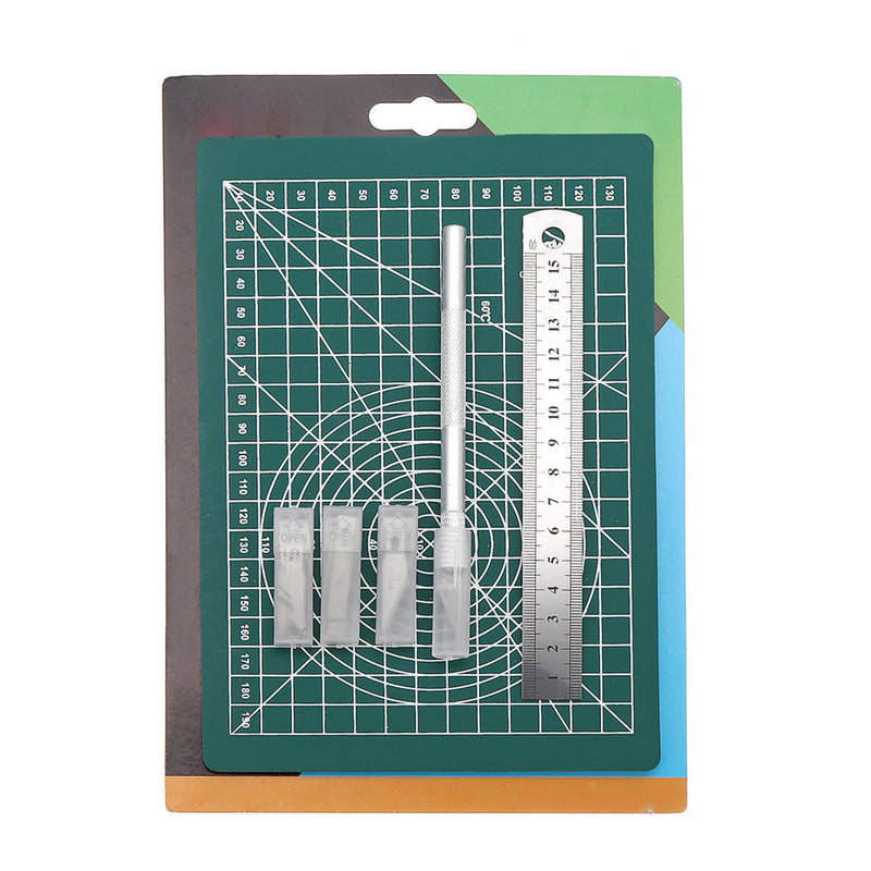 A5 Non Slip Cutting Mat with Stainless Metric Ruler and Blades Wood Carving Tool