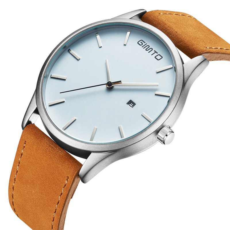 GIMTO GM208 Men Watch Luxury Date Display Leather Watch Band Male Quartz Wrist Watch