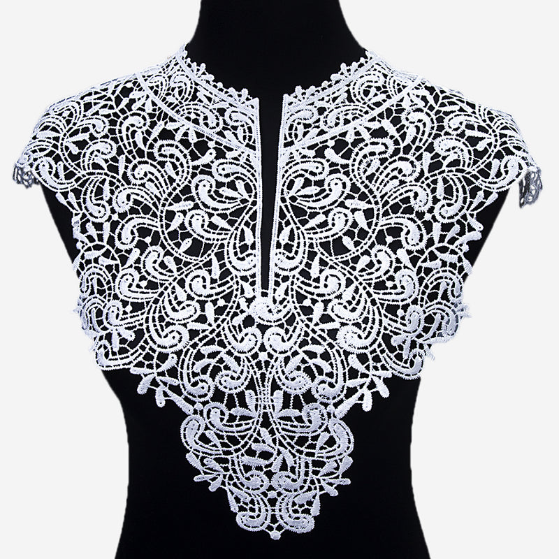 Beautiful Black & Off White Embroidery Big Flowers Lace Neckline Fabric Closure DIY
