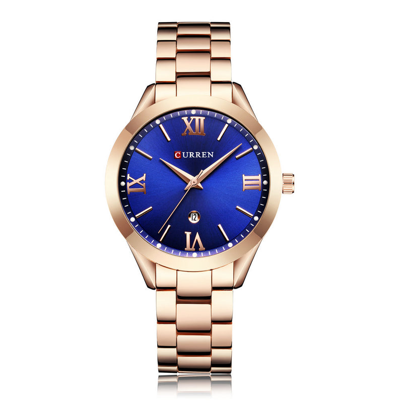 CURREN 9007 Calendar Fashionable Women Watches Stainless Steel Strap Quartz Watch