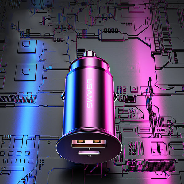 USAMS C15 QC4.0 PD3.0 Dual Output Fast Charging Mini Type-C USB Port Car Charger for Samsung S10+ Xiaomi Mi9 Redmi Note8 HUAWEI P30Pro