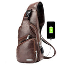Men's Anti Theft Crossbody Bag USB PU Charging Shoulder Bag Camping Chest Waist Pack