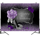 5x3FT 7x5FT 8x6FT Purple Rose Balloon Sliver Happy Birthday Photography Backdrop Background Studio Prop - 0.9x1.5m