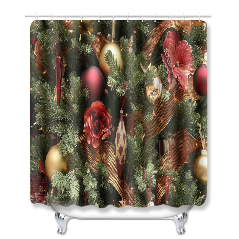 3PCS Bathroom Bath Mat Set Toilet Seat Cover Waterproof Bathroom Shower Curtain Chrismas Print