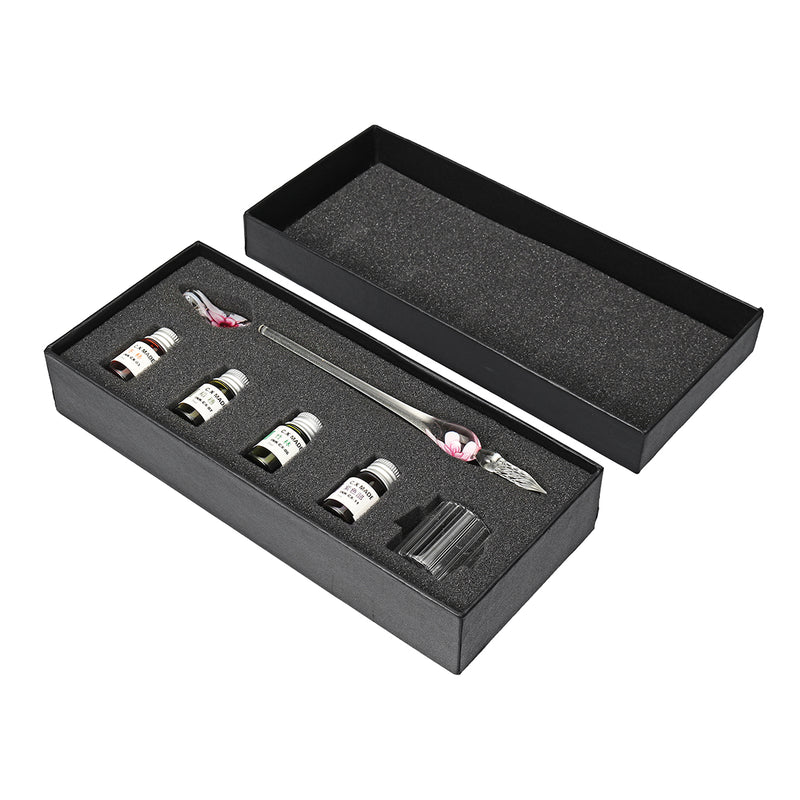Crystal Glass Dip Pen Set Glass Sign Pen Non-carbon Ink Fountain Signature Writing with Gift Box