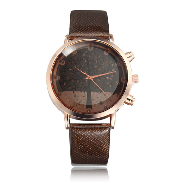 Elegant Fruit Apple Tree PU Leather Band Women Quartz Wrist Watch