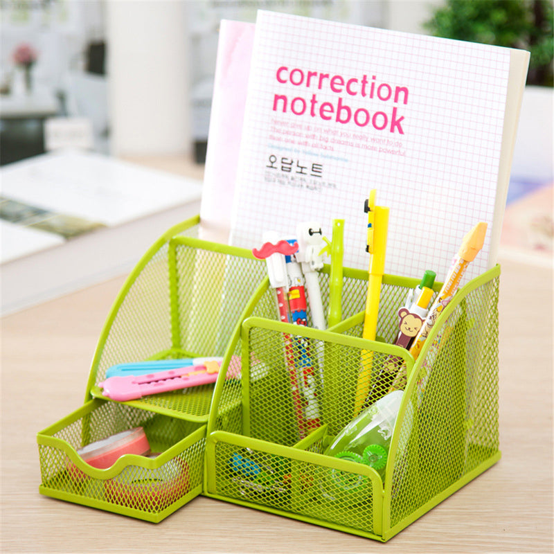 Mrosaa 7 Cell Metal Mesh Desktop Office Pen Pencil Holder Iron Desk Organizer School Supplies