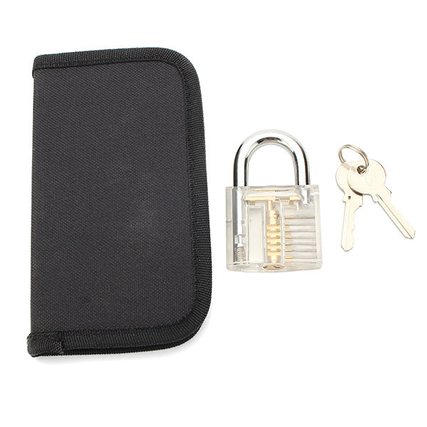 12pcs Blue Handle Unlocking Lock Pick Set Key Extractor Tool with Transparent Practice Padlock