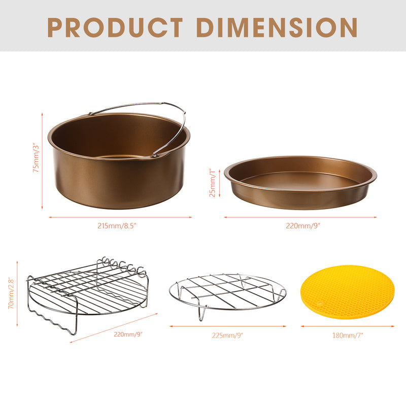 5pcs 9 Inch Non-stick Air Fryer Accessories Cake Pizza BBQ Roast Baking Tools For 5.3-6.8QT