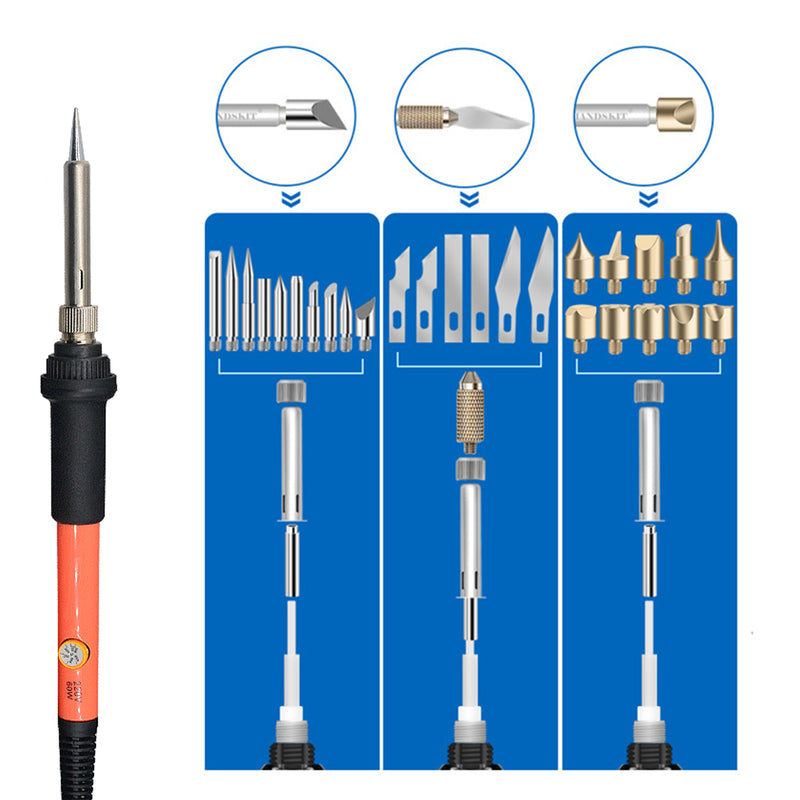 71Pcs Electric Solder Iron Wood Burning Pen Stencil Craft Pyrography Tool