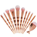 11PCS Mermaid Makeup Brushes Set Fishtail Shaped Foundation Powder Cosmetics Brushes Make Up Tools