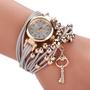 Gold Case Colorful Leather Beading Strap Ladies Dress Women Bracelet Wristband Quartz Watch