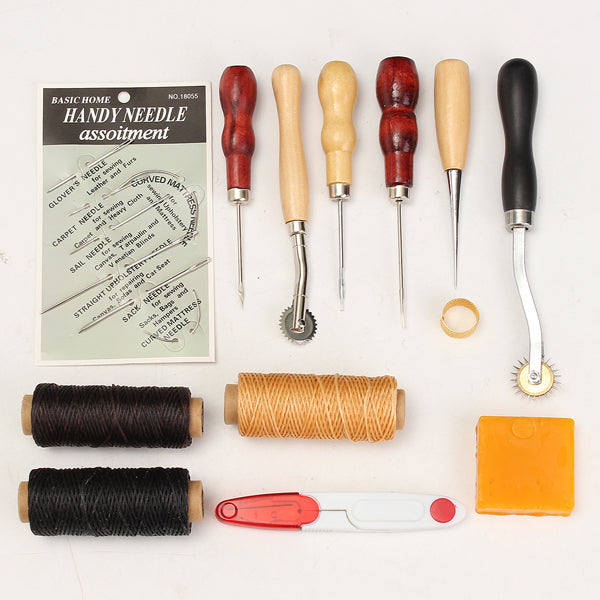 13pcs Wood Handle Leather Craft Tools Kit Leather Hand Sewing Tool Punch Cutter DIY Set