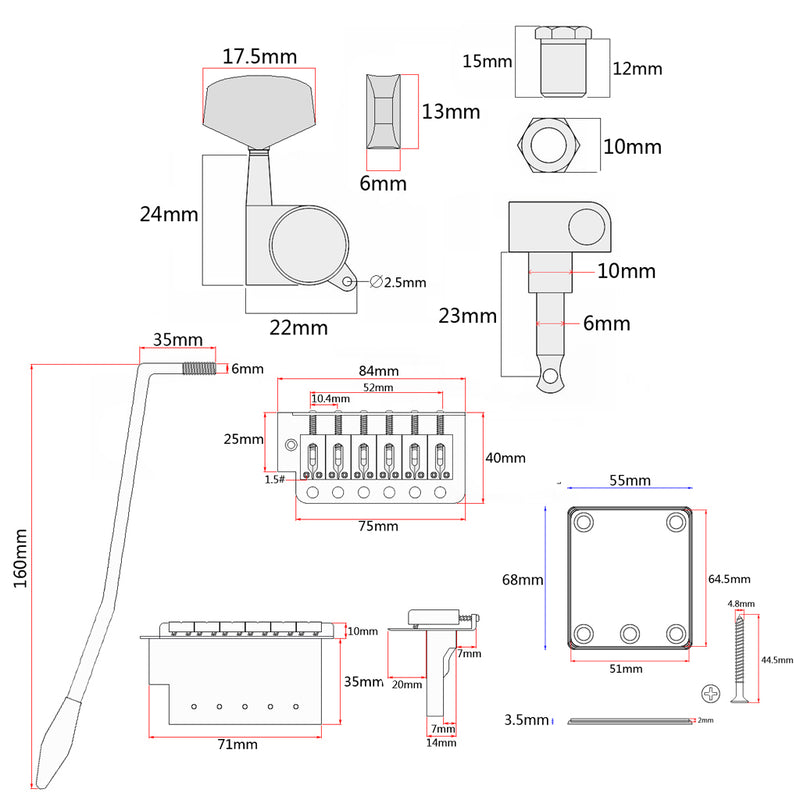 1 Set Guitar Replacement 3-ply SSS Prewired Pickup Pickguard for Electric Guitar Parts Black