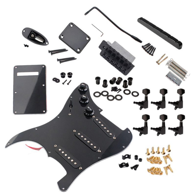 1 Set Guitar Replacement 3-ply SSS Prewired Pickup Pickguard for Electric Guitar Parts Black