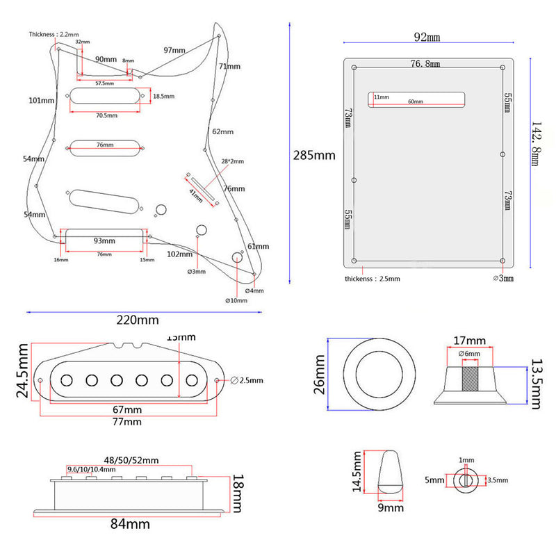 1 Set Guitar Replacement 3-ply SSS Prewired Pickup Pickguard for Electric Guitar Parts Black
