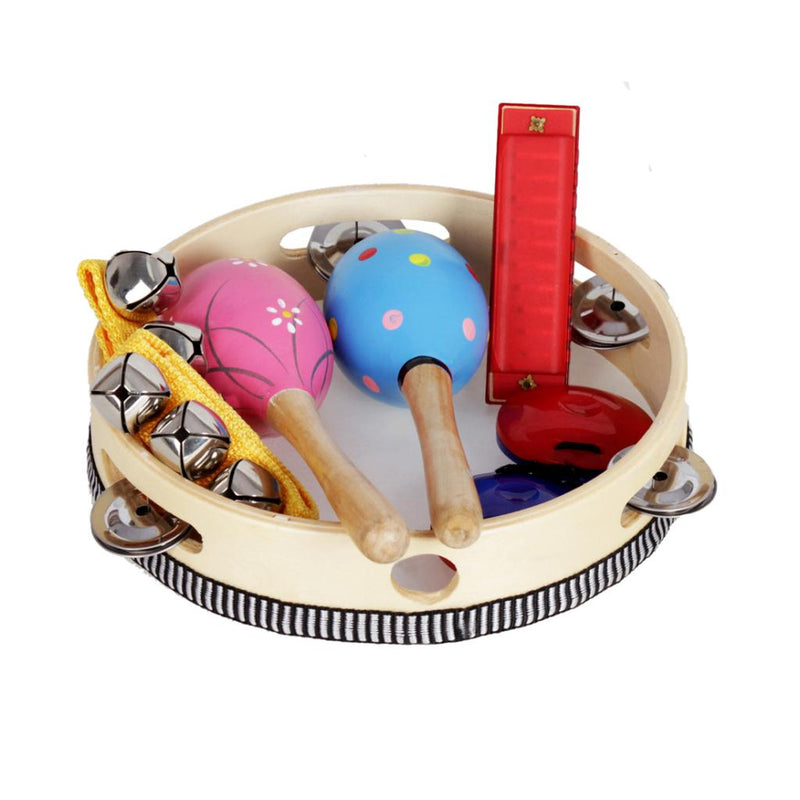 1 Set Maraca Handbell Castanets Harmonica Tambourine Kids Toddler Colorful Preschool Toys