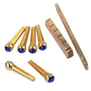 Brass Slotted Saddle Nut + Blue Opal Bridge Pins Set for Acoustic Folk Guitar Replacements