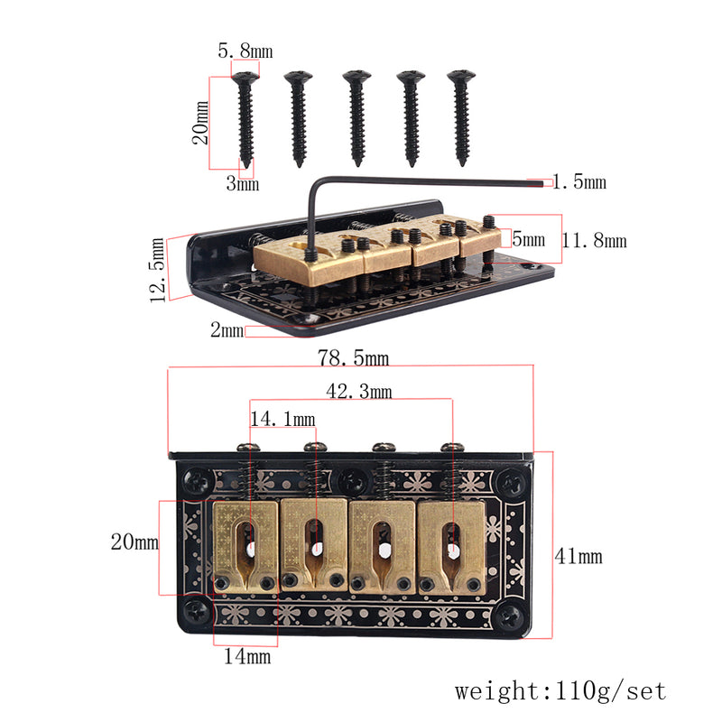 1 Set 4-String Guitar Saddle Bridge for Cigar Box Guitar/Bass Guitar/Ukulele Accessory String Space 14.1mm