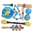 Kids Musical Instrument Backpack Tambourine+Maracas+Finger Castanets+Waist Bells Early Learning Educational Toys