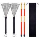 1 Pair Classic Wood Drum Sticks Retractable Drumsticks Brush Set with Storage Bag for Music Lover Gift