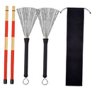 1 Pair Classic Wood Drum Sticks Retractable Drumsticks Brush Set with Storage Bag for Music Lover Gift