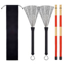 1 Pair Classic Wood Drum Sticks Retractable Drumsticks Brush Set with Storage Bag for Music Lover Gift