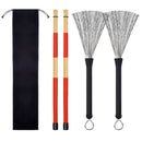 1 Pair Classic Wood Drum Sticks Retractable Drumsticks Brush Set with Storage Bag for Music Lover Gift