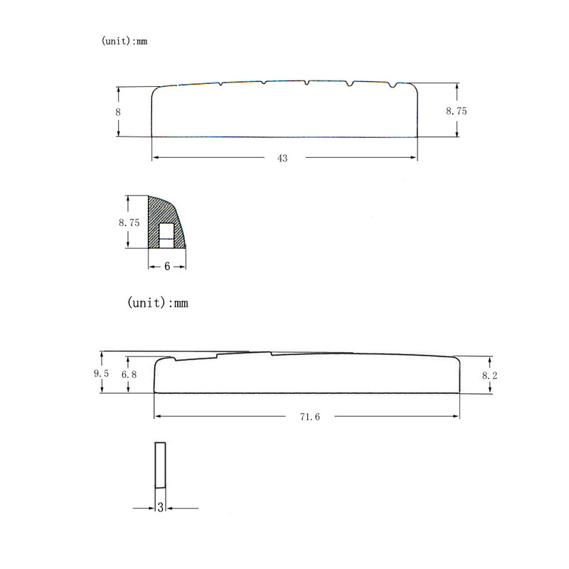 1 Set Left Handed Acoustic Guitar Saddle Nut Slotted for Guitar Parts Accessories