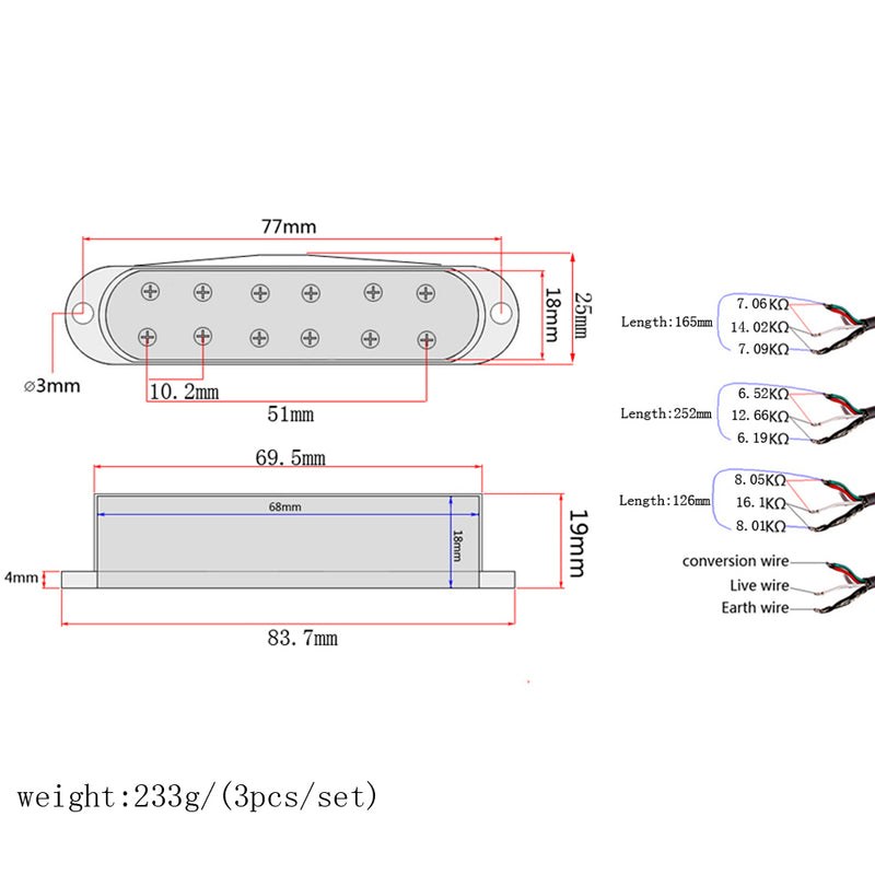 1 Set Alnico V Humbucker Pickups M/N/B for Fender Strat ST Electric Guitar Parts