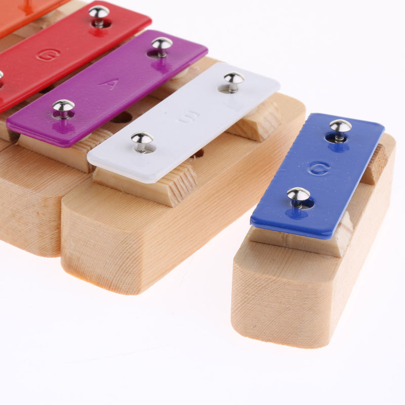 1 Set Wooden Kids Toys 8 Notes Xylophone Sound Brick Block with 2Pcs Mallets Sticks