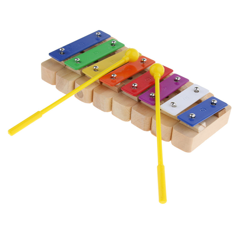 1 Set Wooden Kids Toys 8 Notes Xylophone Sound Brick Block with 2Pcs Mallets Sticks