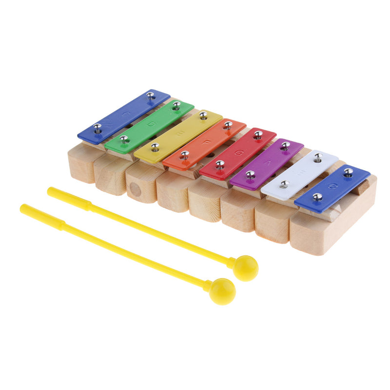 1 Set Wooden Kids Toys 8 Notes Xylophone Sound Brick Block with 2Pcs Mallets Sticks