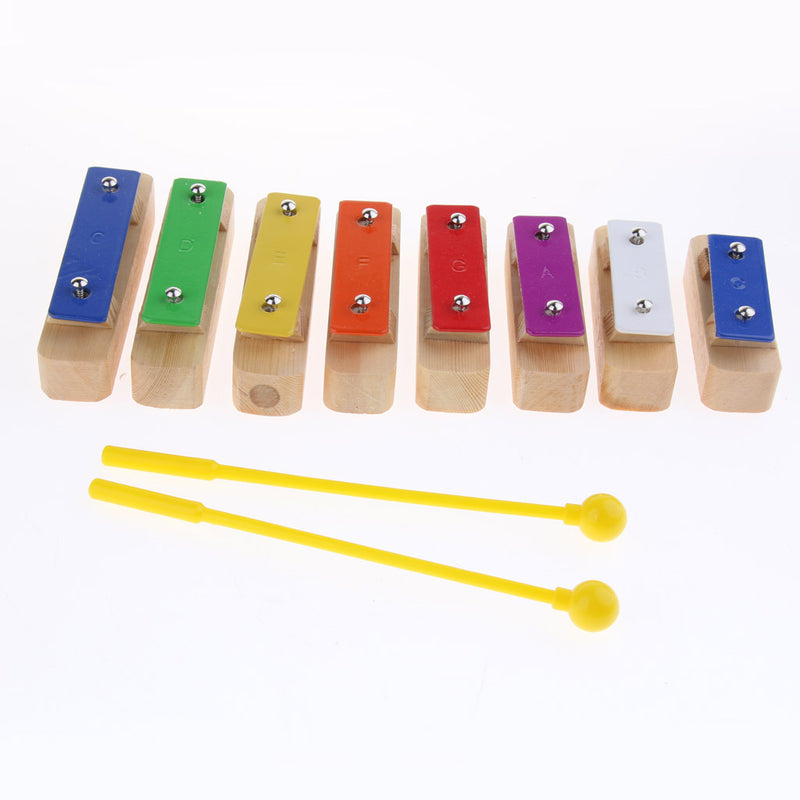 1 Set Wooden Kids Toys 8 Notes Xylophone Sound Brick Block with 2Pcs Mallets Sticks