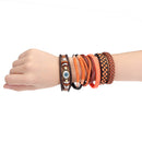 6 Pcs Vintage Bangle Bracelets Set Stretch Multi Row Leather Adjustable Multilayer Bracelet