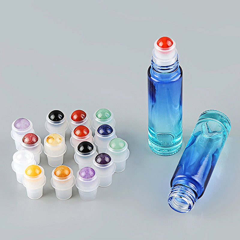 10Pcs Gemstone Essential Oil Bottles Refillable Roll-On Roller Storage Bottle Healing Crystals
