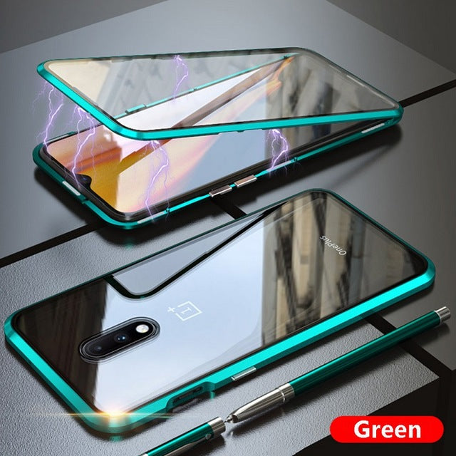 Bakeey Upgraded Version 360 Front+Back Double-sided Full Body 9H Tempered Glass Metal Magnetic Adsorption Flip Protective Case For OnePlus 7