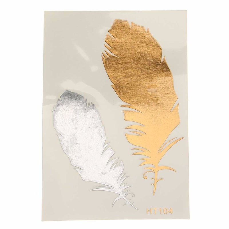 1Pcs Hot Gold Color Indian Metallic Bird Feather Temporary Body Art Tattoo Sticker Decal