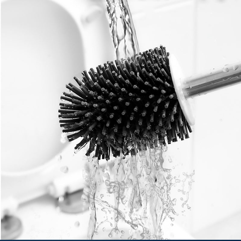 Stainless Steel Soft Silicone Free Standing Bathroom Toilet Cleaning Brushes Holder Set