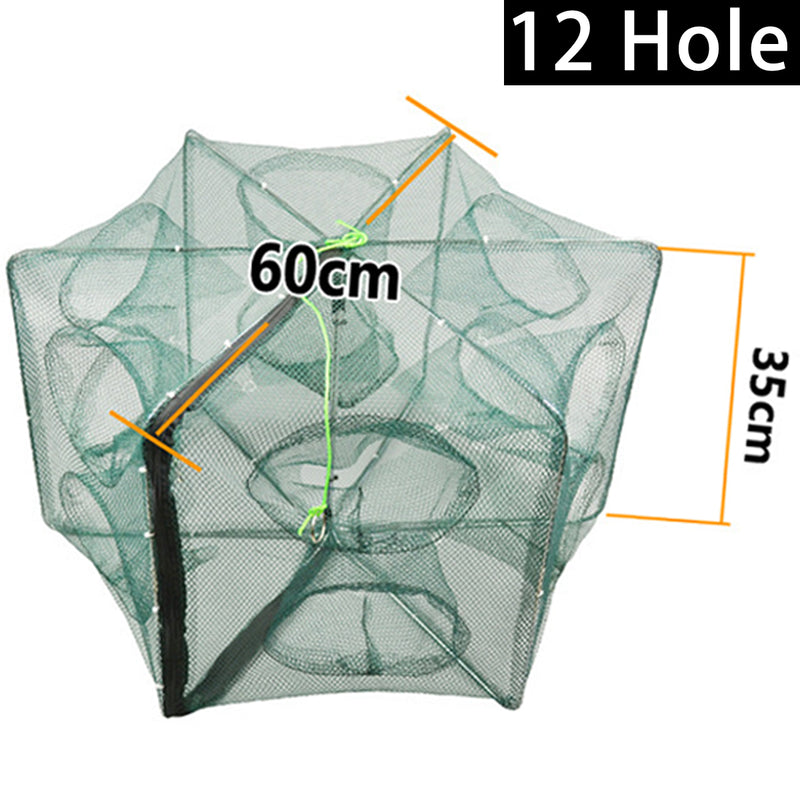 8/12/16 Holes Automatic Fishing Net Shrimp Cage Nylon Foldable Crab Fish Trap