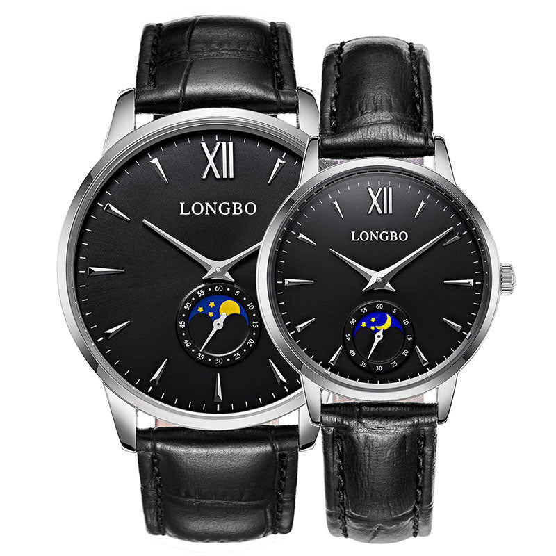LONGBO 5008 The Sun The Moon The Stars Leather Band Waterproof Men Women Quartz Watch