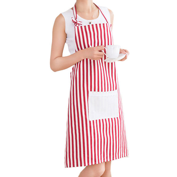 Honana KT-AP1 Adjustable Large Size Bib Apron Kitchen Cooking Woman Man Stripe Linen Apron With Pocket